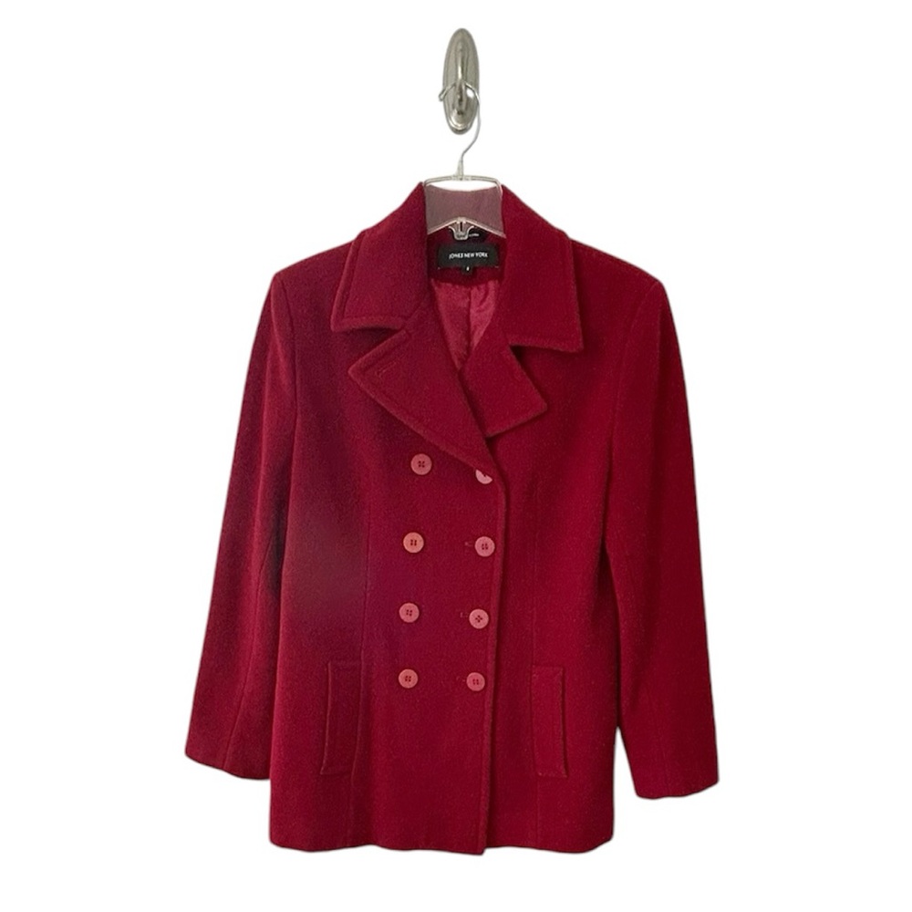 Jones New York Women’s Red Double Breasted Wool Winter Pea Coat Size 8